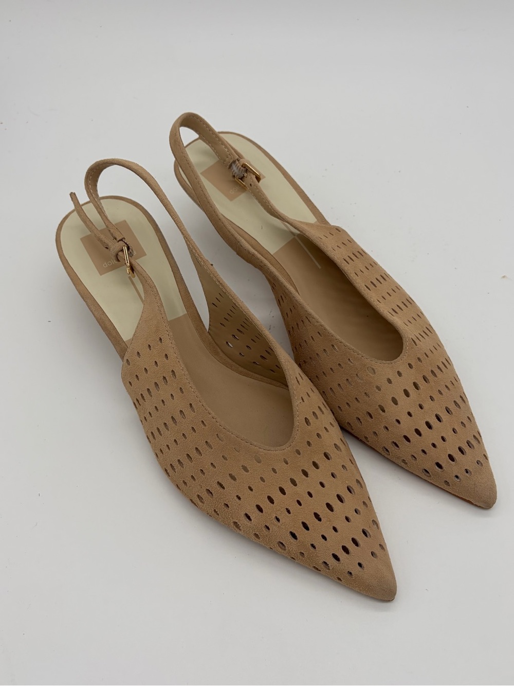 Dolce Vita Perforated Pointed Slingback Flats - Beige